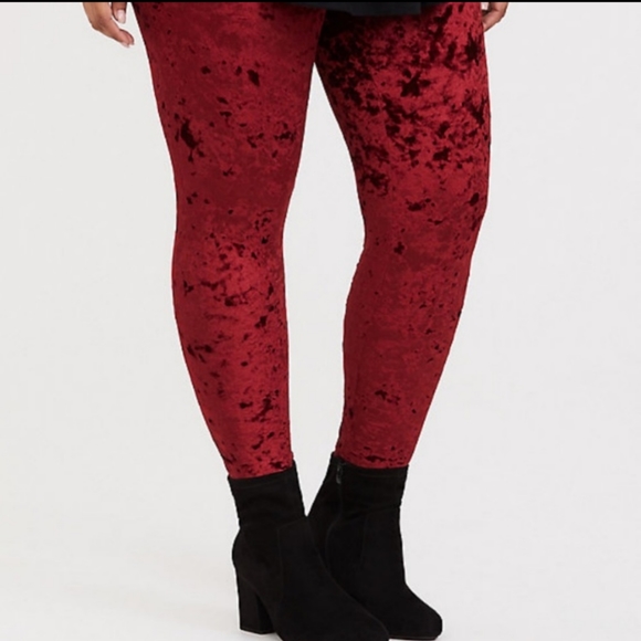 RED LATTICE VELVET LEGGING - Picture 2 of 4